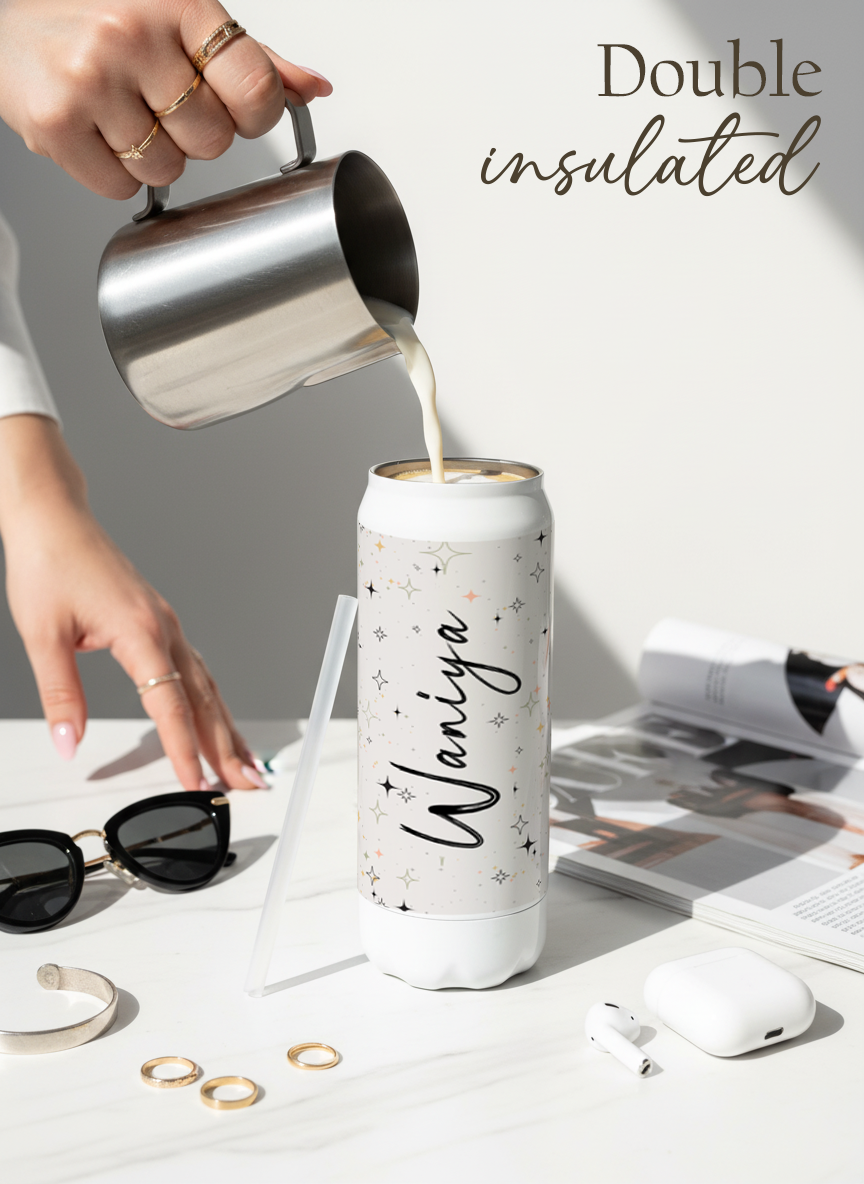 Personalized Ivora Metal Can Sipper 500 ML | Starlight Whisper Print | Double Walled Hot & Cold Tumbler