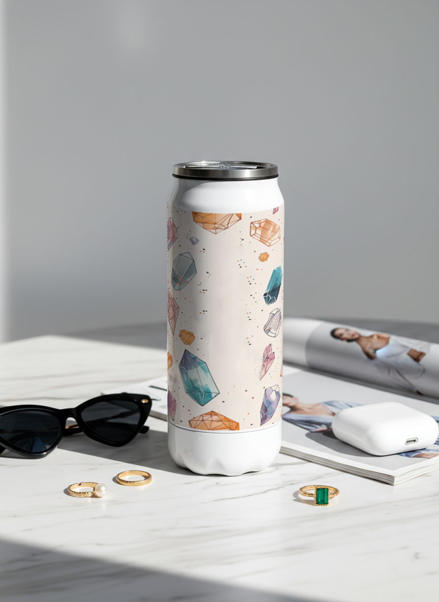 Personalized Ivora Metal Can Sipper 500 ML | Crystal Aura Print | Double Walled Hot & Cold Tumbler