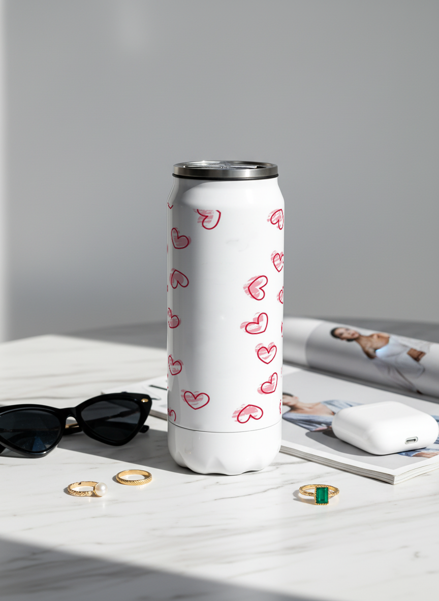 Personalized Ivora Metal Can Sipper 500 ML | Sweetheart Sketch Print | Double Walled Hot & Cold Tumbler