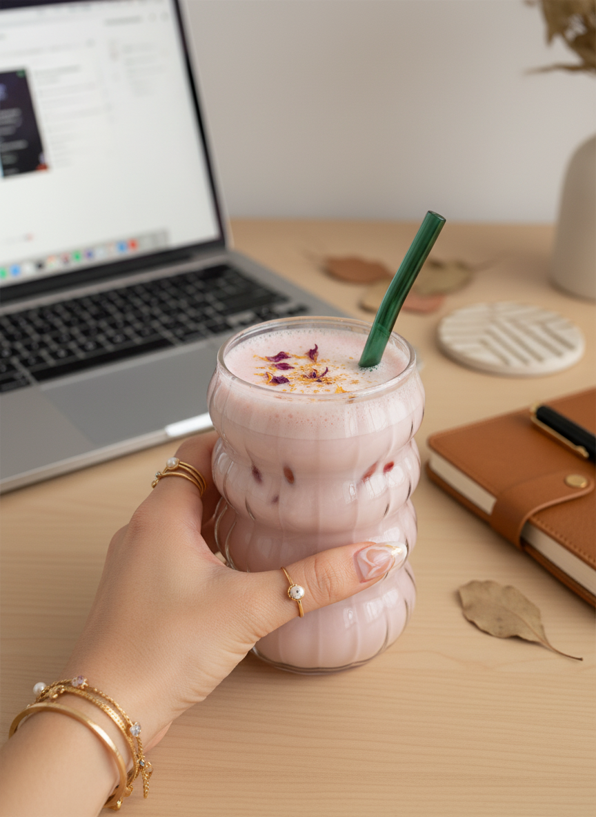 Mellow Ripple Bubble Glass Sipper 500ml | 18oz Mellow Ripple Bubble Glass Tumbler with straw