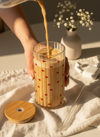 Ripple Taille Sipper 500ml| Petit Hearts All Over Print | 18oz Ripple Glass Tumbler with lid and straw
