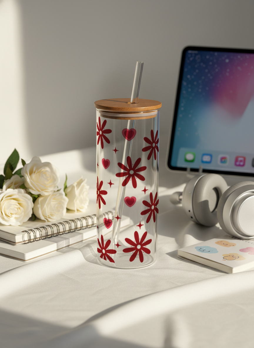 Clear Grande Sipper 650ml|Sweet Petals Print| 600ml Coffee Tumbler with Straw and Lid