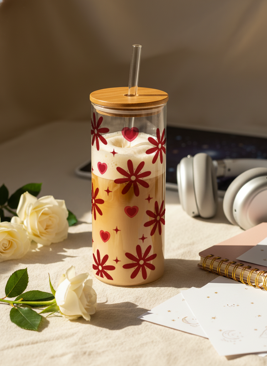 Clear Grande Sipper 650ml|Sweet Petals Print| 600ml Coffee Tumbler with Straw and Lid