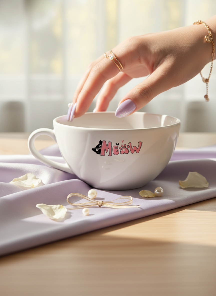 Brawny Ceramic Cups | 250ml |Meow Permanent Print | Premium Brawny Ceramic Cups