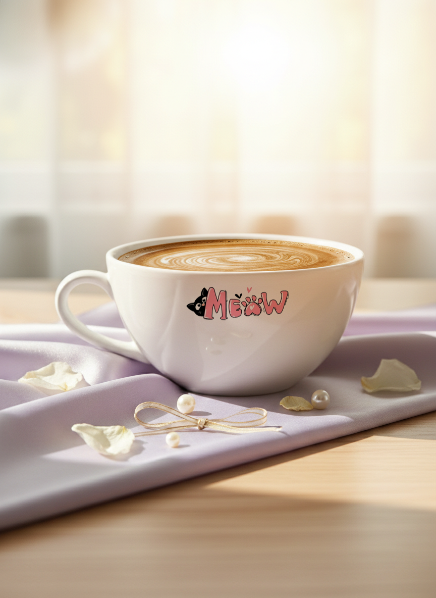 Brawny Ceramic Cups | 250ml |Meow Permanent Print | Premium Brawny Ceramic Cups