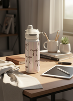Lumi Insulated Premium Water Bottle 650ml – Soft Stripes & Bows Print | 12+ Hours Hot & Cold | 2-Way Lid