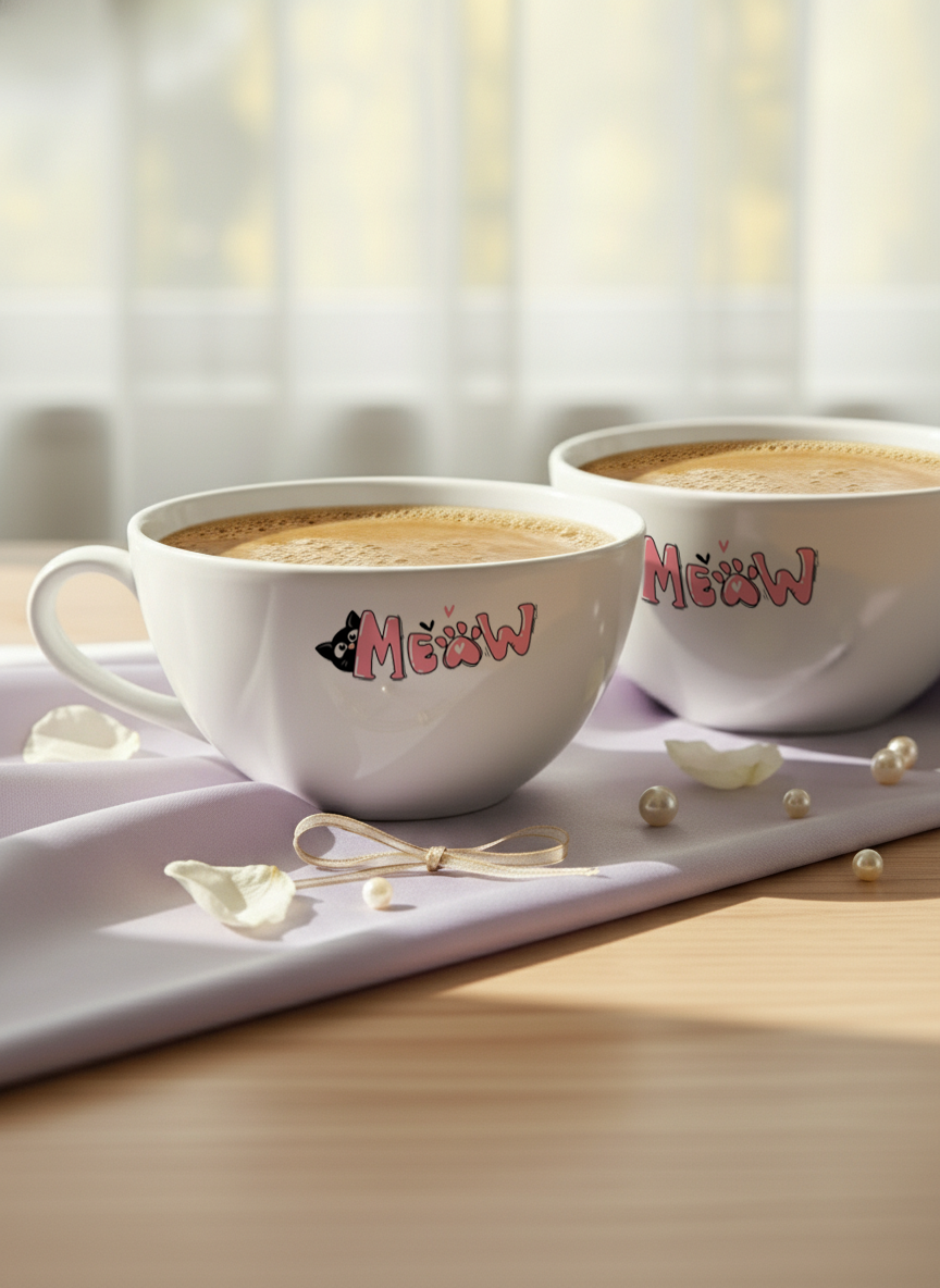 Brawny Ceramic Cups | 250ml |Meow Permanent Print | Premium Brawny Ceramic Cups