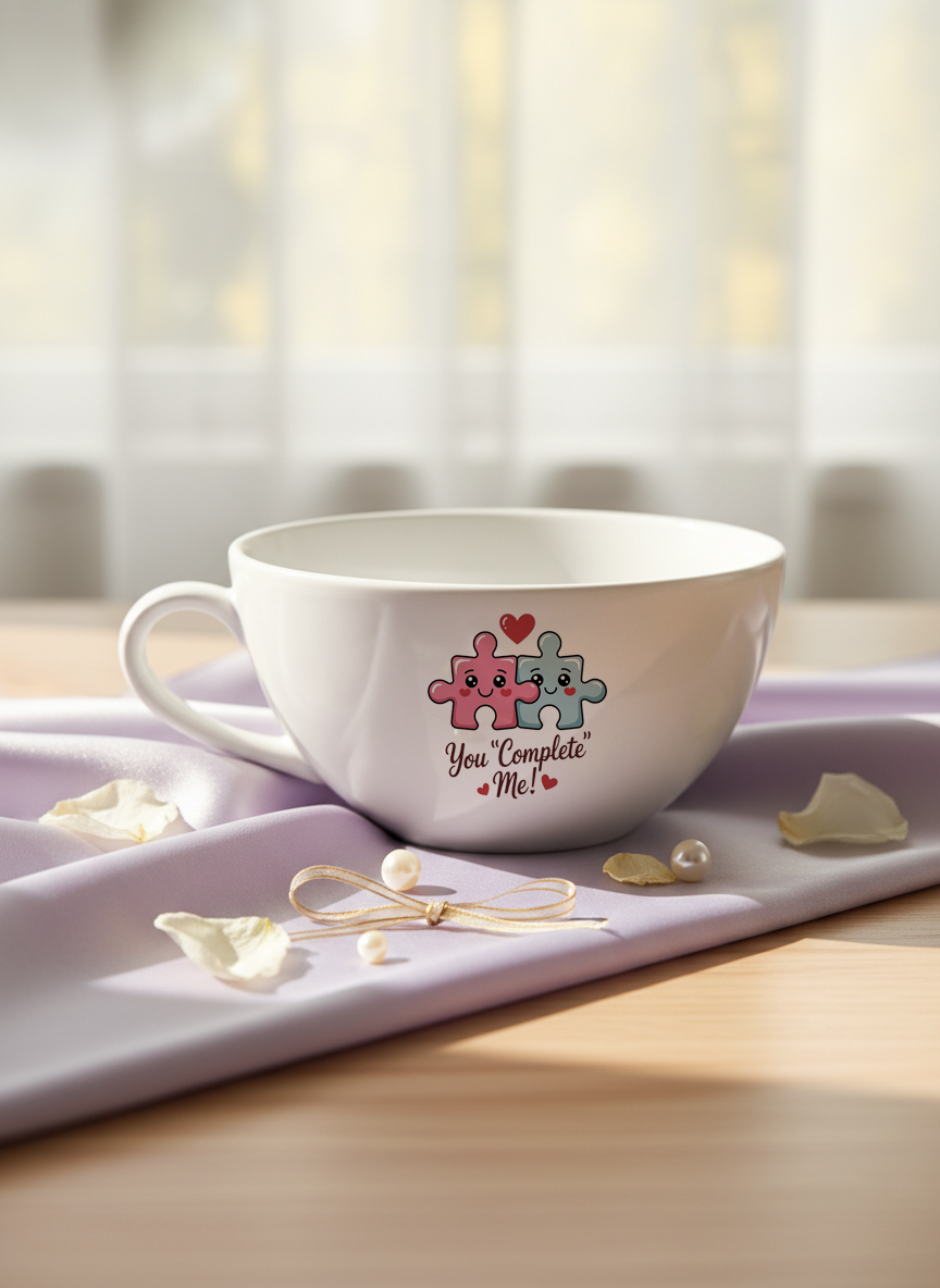 Brawny Ceramic Cups | 250ml |You Complete Me Permanent Print | Premium Brawny Ceramic Cups