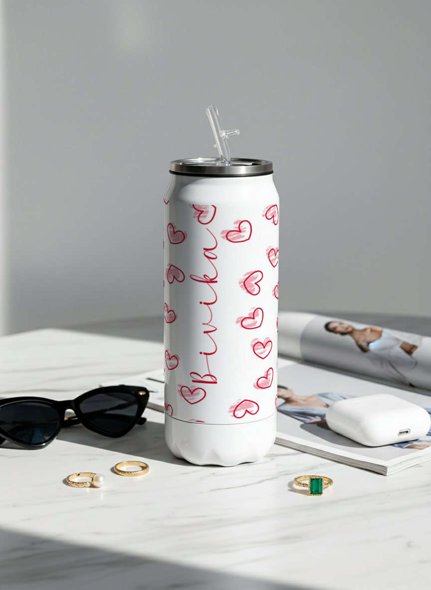Personalized Ivora Metal Can Sipper 500 ML | Sweetheart Sketch Print | Double Walled Hot & Cold Tumbler