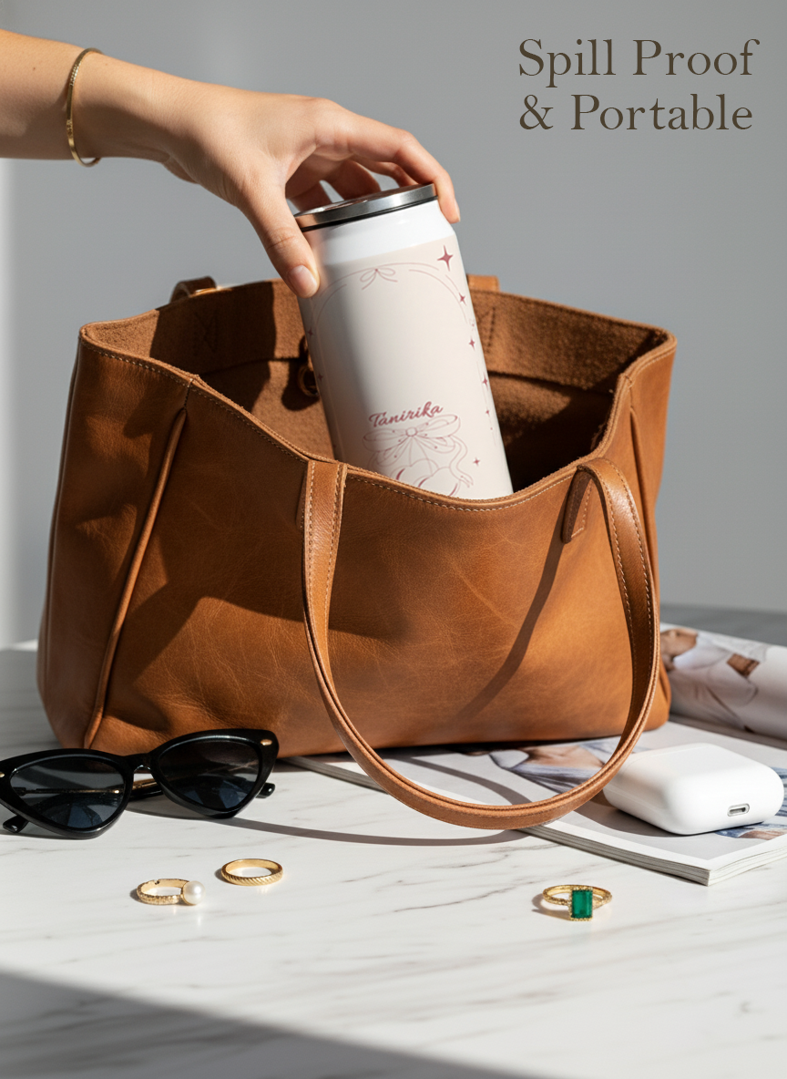 Personalized Ivora Metal Can Sipper 500 ML | Blush Bow Romance Print | Double Walled Hot & Cold Tumbler