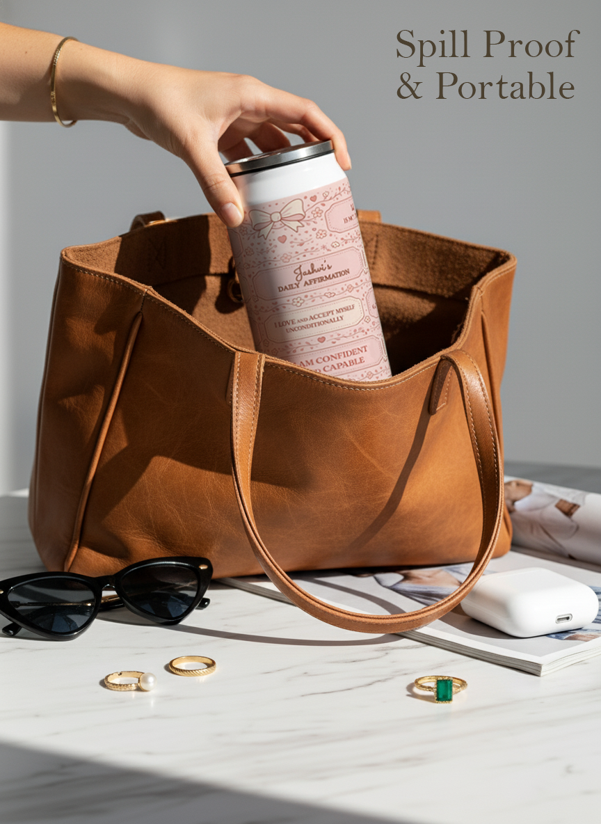 Personalized Ivora Metal Can Sipper 500 ML | Veloura Affirmations Print | Double Walled Hot & Cold Tumbler