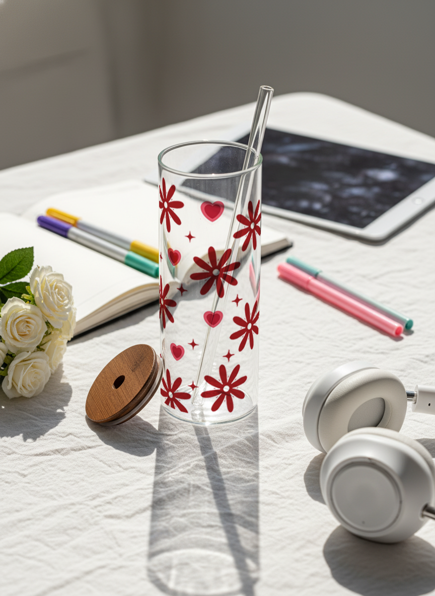 Clear Grande Sipper 650ml|Sweet Petals Print| 600ml Coffee Tumbler with Straw and Lid