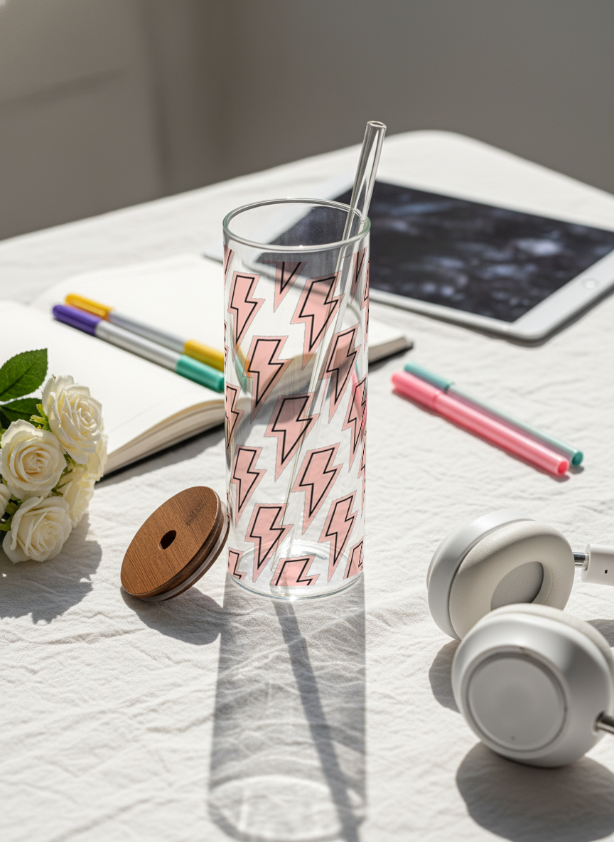 Clear Grande Sipper 650ml| Bolt Rush Print| 650ml Coffee Tumbler with Straw and Lid