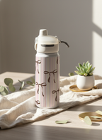 Lumi Insulated Premium Water Bottle 650ml – Soft Stripes & Bows Print | 12+ Hours Hot & Cold | 2-Way Lid