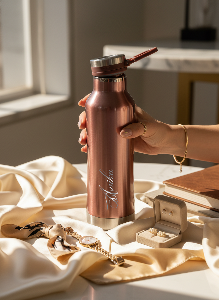 Personalized Elora Flip Top Lock Insulated Bottle – 750ml & 1000ml | 12hrs+ Hot & Cold | Premium Gifting | 3 Stunning Colors| 1 litre bottles