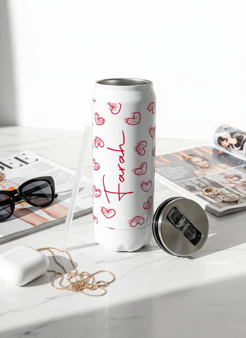 Personalized Ivora Metal Can Sipper 500 ML | Sweetheart Sketch Print | Double Walled Hot & Cold Tumbler