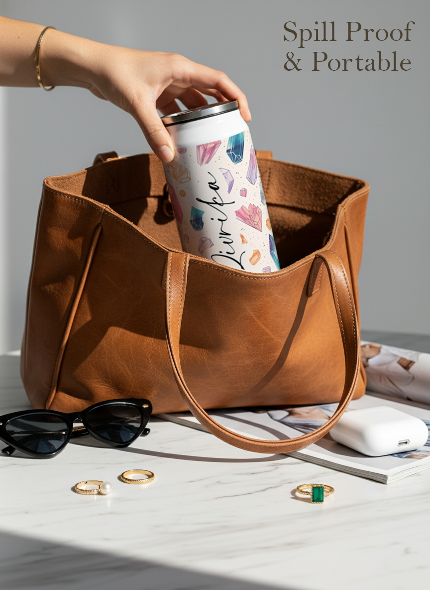 Personalized Ivora Metal Can Sipper 500 ML | Crystal Aura Print | Double Walled Hot & Cold Tumbler