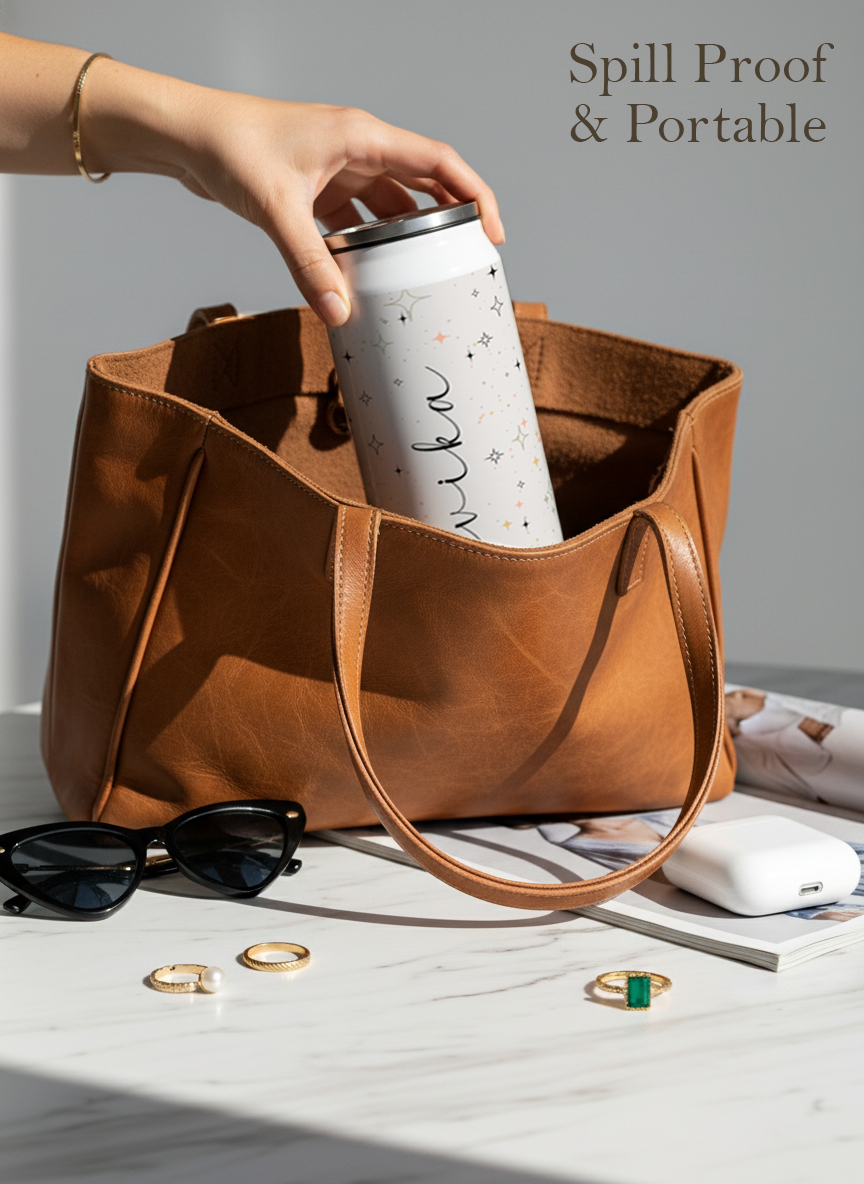 Personalized Ivora Metal Can Sipper 500 ML | Starlight Whisper Print | Double Walled Hot & Cold Tumbler