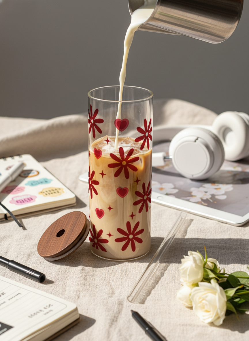 Clear Grande Sipper 650ml|Sweet Petals Print| 600ml Coffee Tumbler with Straw and Lid