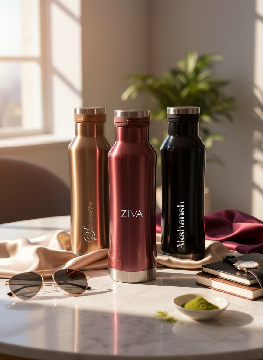 Personalized Elora Flip Top Lock Insulated Bottle – 750ml & 1000ml | 12hrs+ Hot & Cold | Premium Gifting | 3 Stunning Colors| 1 litre bottles