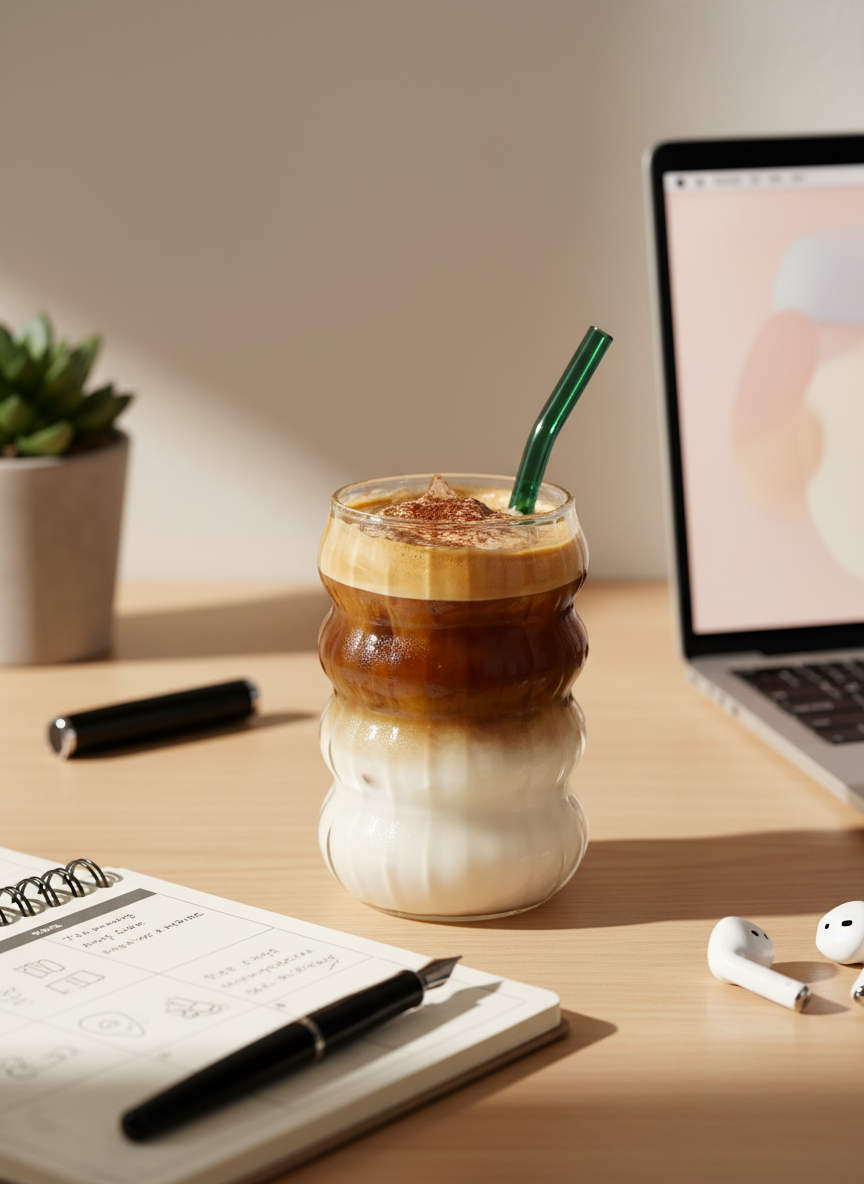 Mellow Ripple Bubble Glass Sipper 500ml | 18oz Mellow Ripple Bubble Glass Tumbler with straw