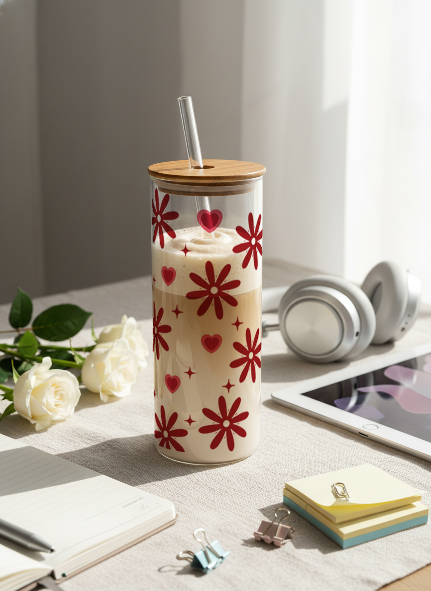 Clear Grande Sipper 650ml|Sweet Petals Print| 600ml Coffee Tumbler with Straw and Lid