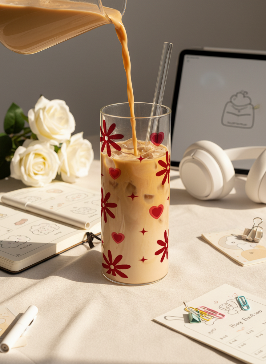 Clear Grande Sipper 650ml|Sweet Petals Print| 600ml Coffee Tumbler with Straw and Lid