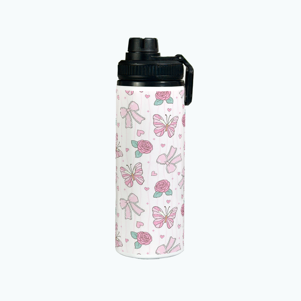 Tank-Sip Bottle 750ml | Rose Flutter Print | Leak Proof | Printed Bottle with Carry Hook, Durable & Stylish