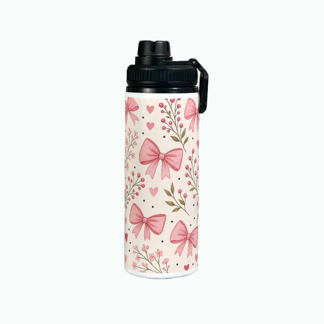 Tank-Sip Bottle 750ml | Bows Blossom Print | Leak Proof | Printed Bottle with Carry Hook, Durable & Stylish